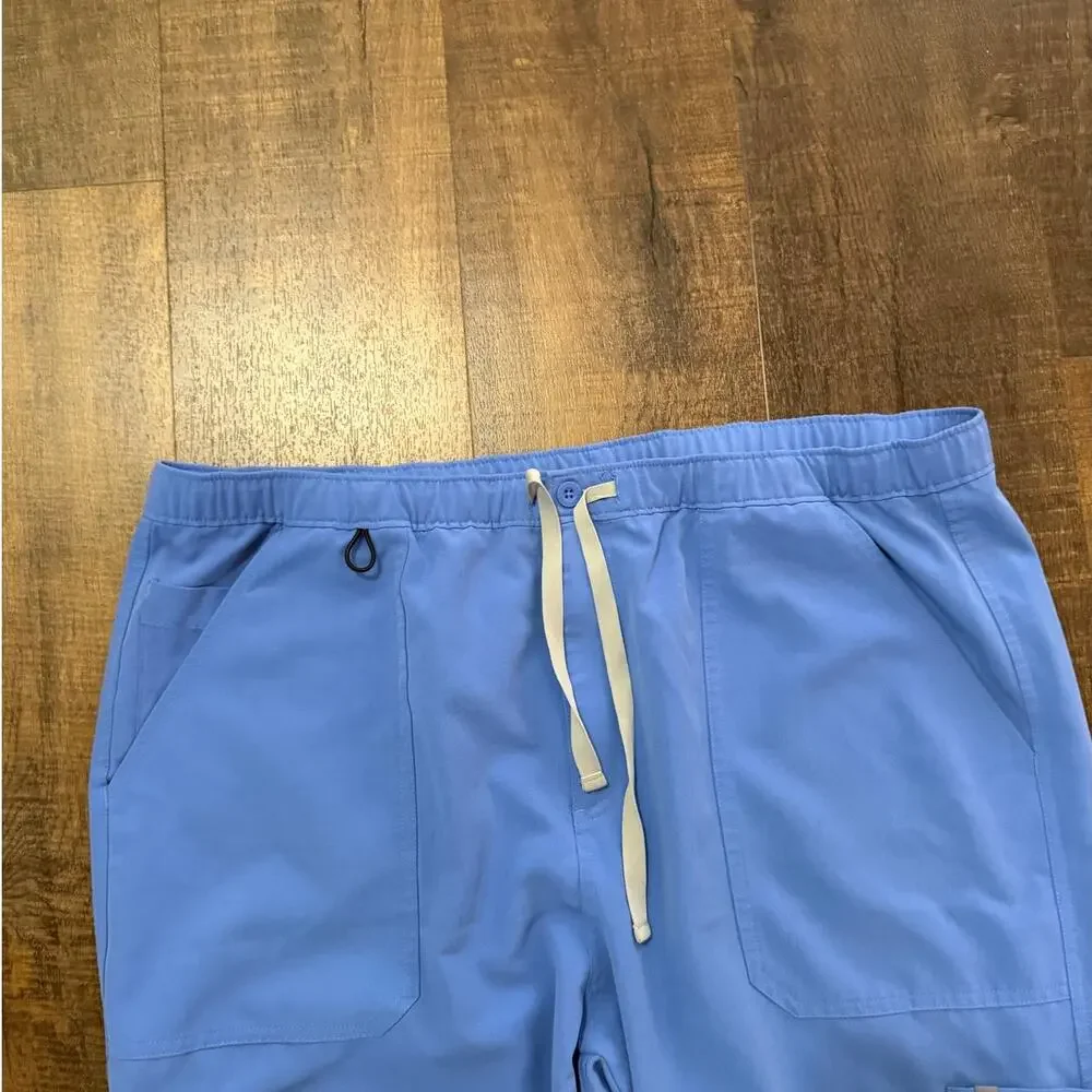 FIGS Cairo Cargo Scrub Pants Ceil Blue Technical Collection Zip Fly Size XXL